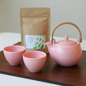 土瓶急須と宇治茶のギフトセット 結YUI 急須とペア湯呑セット 桜色　｜phezzan