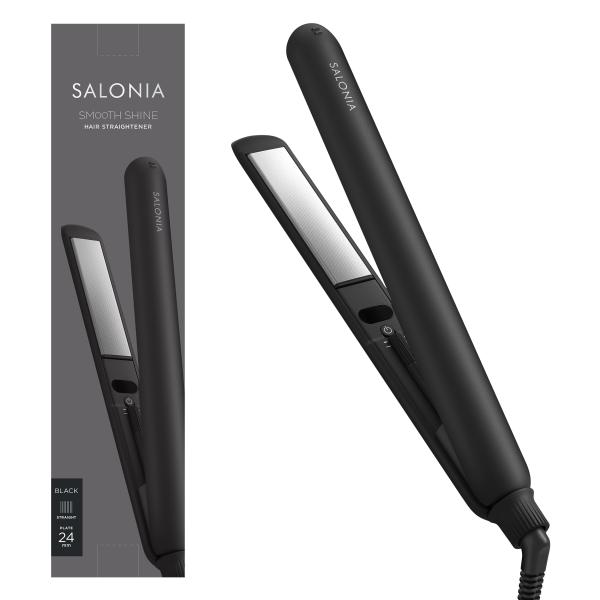 SALONIA スムースシャイン ストレートヘアアイロン 24mm 【ブラック】 耐熱ポーチ付 SA...