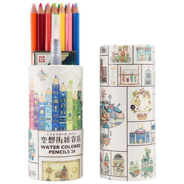 サクラクレパス 水彩色鉛筆 24色 空想街雑貨店 空想街図鑑 水筆付き EPY24KE-C