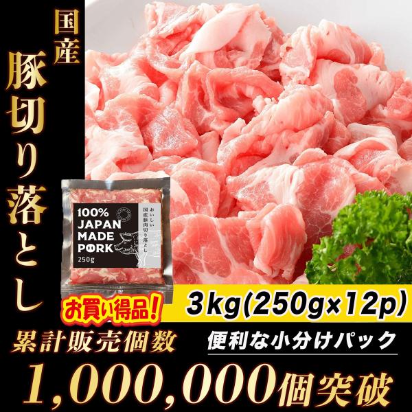 国産 豚肉 切り落とし 3kg(250g ×12パック) 真空パック 冷凍食品 長期保存