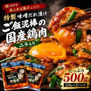 ご飯泥棒！特製 味噌タレ漬け 国産鶏肉 ニラ入り 250g×2パック 真空冷凍 冷凍惣菜 長期保存 【簡易包装】
