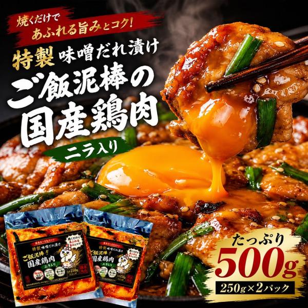 ご飯泥棒！特製 味噌タレ漬け 国産鶏肉 ニラ入り 250g×2パック 真空冷凍 冷凍惣菜 長期保存 ...