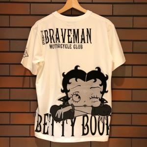 BETTY BOOP x THE BRAVEMAN　ベティちゃん　ビッグ フェイス　半袖 Tシャツ　ホワイト　刺繍　プリント｜phnagamachi