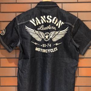 VANSON　バンソン　半袖 デニムシャツ　インディゴ 　ウイング スター　刺繍　NVSS-2401｜phnagamachi