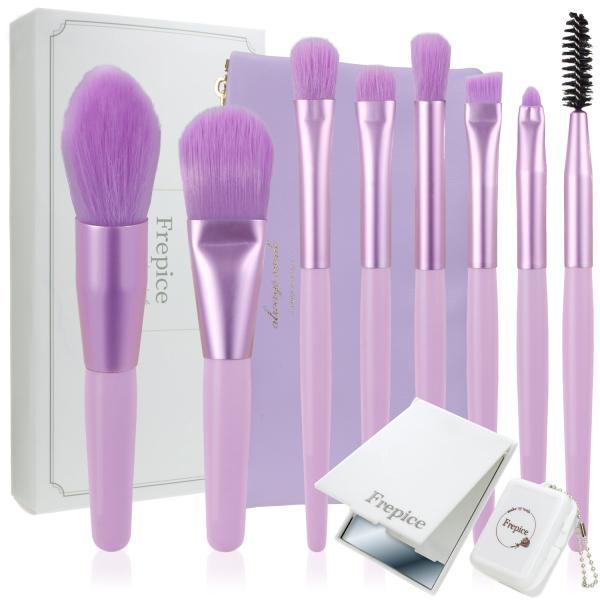Frepice メイクブラシセット【8本 セット】メイクブラシ ケース ミニ 携帯用 収納 ミラー ...