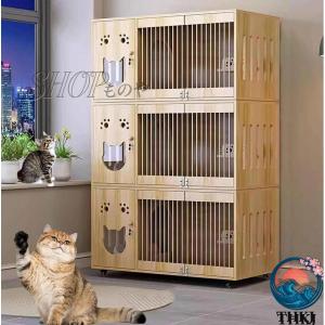 木製＆キャスター付き キャットケージ 猫用ケージ 脱走防止 ねこゲージ 大きめ室内用 子猫用にも最適ステップ 横扉 多頭飼い 組み立て簡単 ねこ移動便利