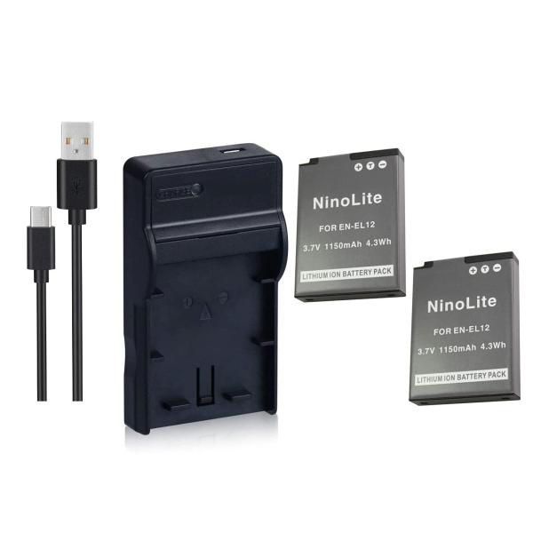 DC03 USB型充電器 MH65P と ニコンEN-EL12 互換バッテリー2個の3点セット