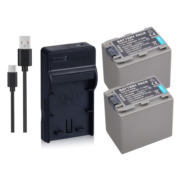 DC04 USB型充電器 BC-TRV BC-TRP と ソニー NP-FP90 互換バッテリー2個...