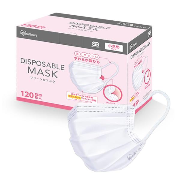[アイリスオーヤマ] 不織布マスク プリーツ 大容量 120枚入 小さめサイズ 幅14.5センチ 耳...