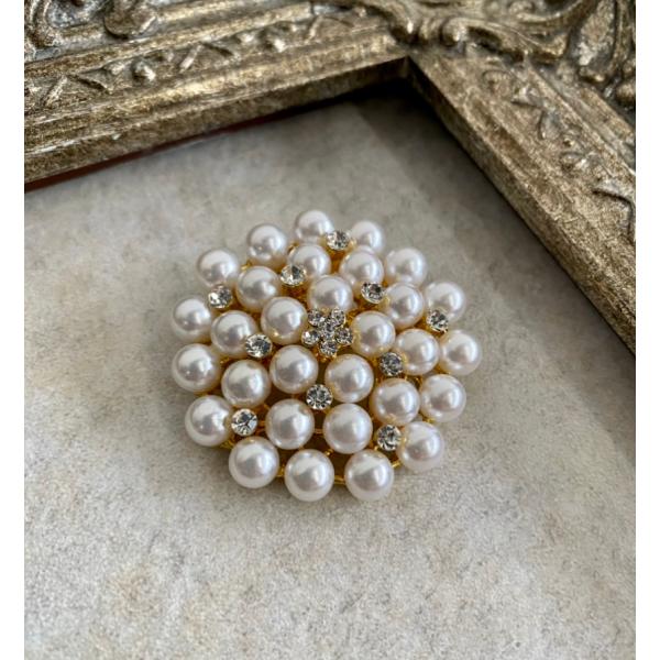 「パールフラワーブローチ」ブローチ アクセサリー フラワー 花 ラインストーン フェイクパール サー...