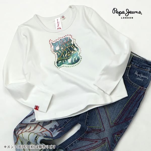 PEPE JEANS LONDON キッズ 長袖Tシャツ ラメロゴ ラインストーン 女の子 ペペジー...