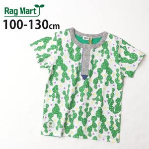 RAG MART ラグマート 半袖Tシャツ サボテン柄 総柄 ヘンリーネック 綿100% 2122604 100cm 110cm 120cm 130cm 子供 男の子