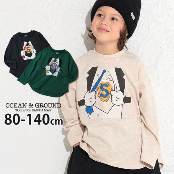 OCEAN&amp;GROUND 長袖Tシャツ トロンプルイユプリント 綿100% オーシャンアンドグラウン...