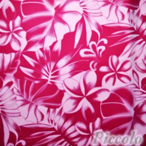 ハワイアン　Trendtex Fabricsなど　ハワイアン　プルメリア＆モンステラ　綿ポリエステル　レッド×ピンク　53cm×43cm（カット済）　FB-2380｜piccolobonnet