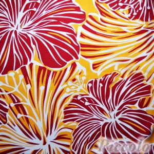 ハワイアン　Trendtex Fabricsなど　ハワイアン　ハイビスカス　綿ポリエステル　オレンジ×レッド　53cm×43cm（カット済）　FB-2383｜piccolobonnet