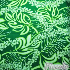 ハワイアン　Trendtex Fabricsなど　ハワイアン　レイ＆モンステラ　綿ポリエステル　グリーン　53cm×43cm（カット済）　FB-2385｜piccolobonnet