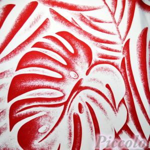 ハワイアン　Trendtex Fabricsなど　ハワイアン　モンステラ　綿ポリエステル　レッド×ホワイト　53cm×43cm（カット済）　FB-2386｜piccolobonnet