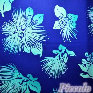 ハワイアン　Trendtex Fabricsなど　ハワイアン　お花　綿ポリエステル　ダークブルー×エメラルド　53cm×43cm（カット済）　FB-2387｜piccolobonnet