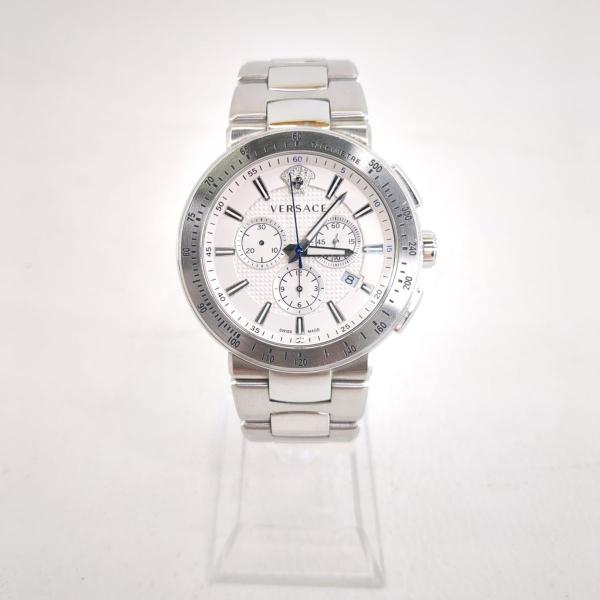 【ジャンク品】 VERSACE ヴェルサーチ クロノグラフ クォーツ ステンレススチール ホワイト ...