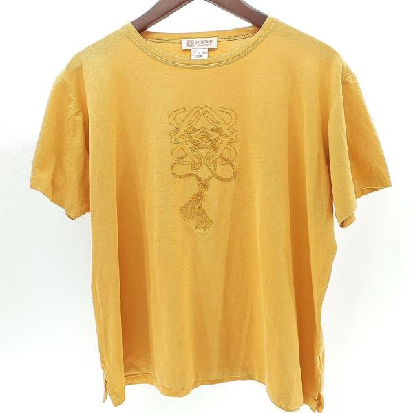 ロエベ 半袖カットソー アナグラム ロープ 刺繍 レディース サイズＬ コットン100％ オレンジ ...