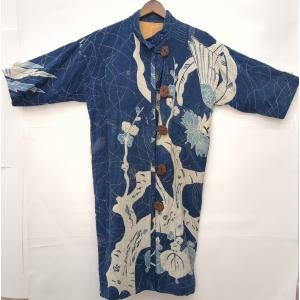 レア】 兎夢 草川愛子 刺し子 七分袖 コート 羽織 作家物 刺子 SASHIKO HANDMADE 古布 1点物 鳥 ロングジャケット ◆2005