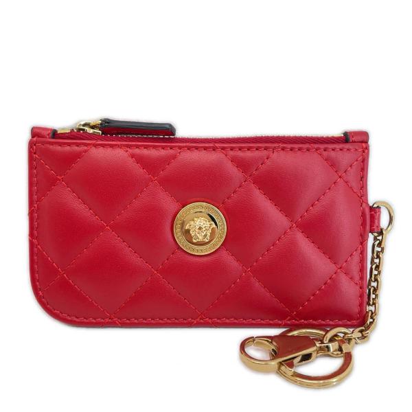 ヴェルサーチ カードケース 財布 コインケース メデューサ キルティング レッド キーリング付 ゴー...