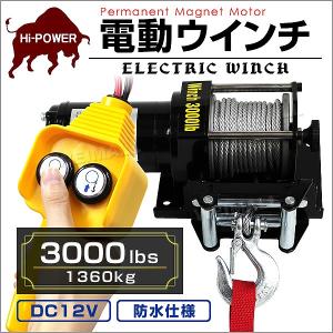 電動ウインチ 車両用 12v 3000LBS 1361kg 電動ホイスト DC12V