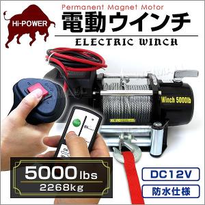 電動ウインチ 車両用 5000LBS 2268kg 電動ホイスト DC12V 有線コントローラー 無線リモコン付 運搬用チェーンブロック｜pickupplazashop