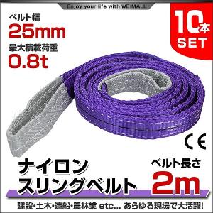 スリングベルト 2m 10本セット ナイロンスリング 耐荷800kg 25mm×2m ベルトスリング 運搬用スリング 吊具｜pickupplazashop