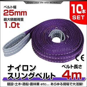 スリングベルト 4m 10本セット ナイロンスリング 耐荷1000kg 25mm×4m ベルトスリング 運搬用スリング 吊具｜pickupplazashop