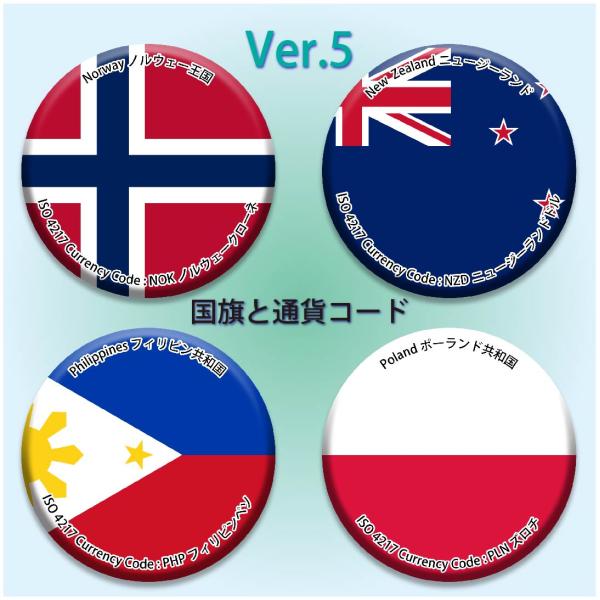 国旗と通貨コード　缶バッジ　56ミリ　マグネットタイプ　B56-1015S04M　4点セット　第5弾...