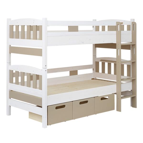 引き出し収納＆ハンガーフック付き 2段ベッド 二段ベッド 二段ベット 2段ベット 木製 耐震 宮棚付...