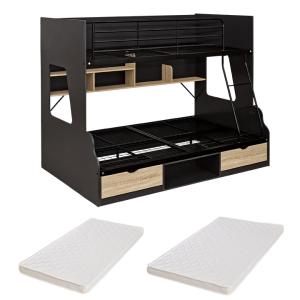 二段ベッド 大人用 子供 上下サイズ違い 収納付き マットレス付き 2段ベッド 親子シングル セミダブル 親子ベッド マットセット Lagos(ラゴス)＋Pearl(パール)