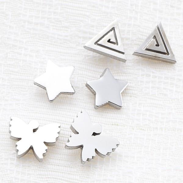 スタッドピアス レディース サージカルステンレス 金属アレルギー対応 モチーフ 耳たぶサイズ 艶感メ...