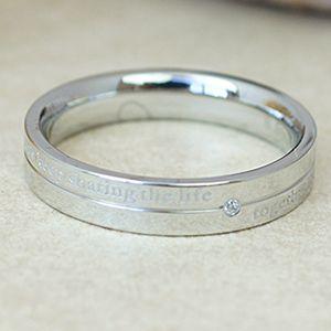 リング メンズ メッセージが刻印された サージカルステンレス 一粒キュービックジルコニア ペアリング...