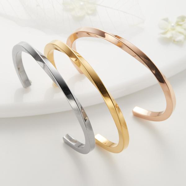 ブレスレット バングル サージカルステンレス製 ねじり ひねり ツヤ有り シンプル C字型 腕輪 金...