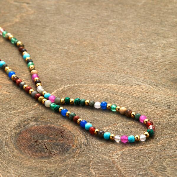 ネックレス サージカルステンレス製 天然石 カラフル マルチカラー ストーン アジャスター付 華奢 ...