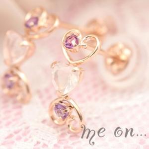 ハートピアス フープ K10金ピンクゴールドPG アメジスト ローズクォ−ツ 爆買