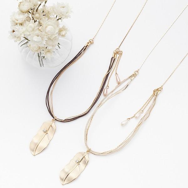 napa ペンダントネックレス ドレープコード フェザー 羽 ストーン リアルな造形 ロープ スエッ...