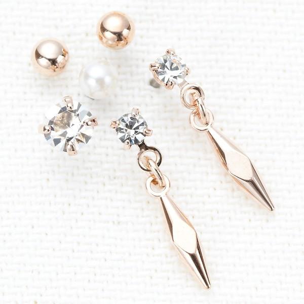 スタッドピアスセット サージカルステンレス製ポスト 低アレルギー フリンジチャーム ストーン パール...