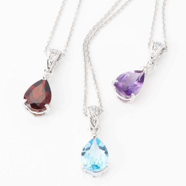 ネックレス シルバー925 アメジスト ガーネット ブルートパーズ ペリドット キュービックジルコニ...