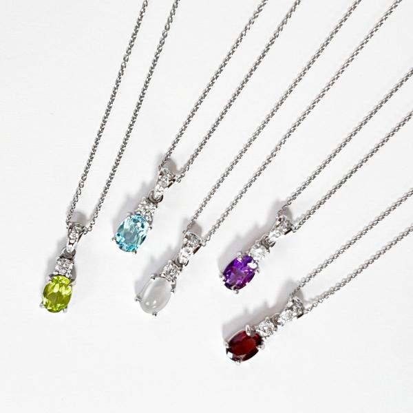 ネックレス シルバー925 キュービックジルコニア 天然石 1石 オーバル 重ね付け 爆買