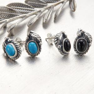 インディアンジュエリー　ヴィンテージ925ナバホ族デザイン　オニキスピアス　ペア Indian Jewelry FUNNY公式ストア ナバホ族 オニキス ピアス