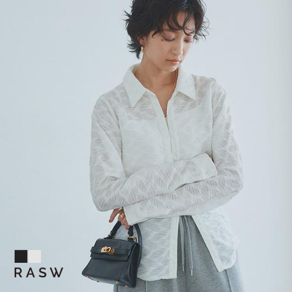 シャツ レディース 長袖 レース ジャカード ホック RASW