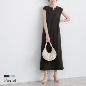 ワンピース 2awy ロング丈 フレンチスリーブ 低身長サイズ有 着回し 上品 シンプル オケージョン 黒 夏｜pierrot-webshop