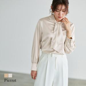 ブラウス タイデザイン トップス マットサテン オフィス きれいめ  レディース MD｜pierrot-webshop