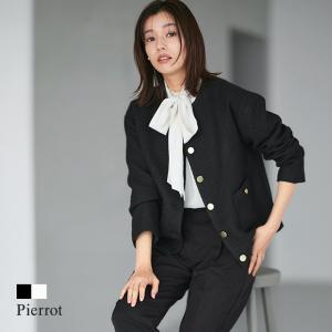 Pierrot（ピエロ） ジャケット ノーカラー シンプル レーヨン混