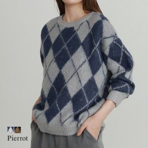 ニット アーガイル柄 モヘアタッチ セーター レディース