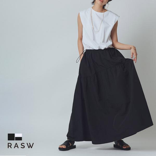 ワンピース レディース ロング ノースリーブ カットソー タフタ ドッキング RASW 送料無料