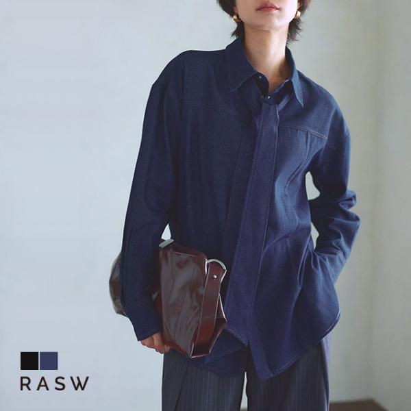 RASW シャツ デニムシャツ リボン カジュアル レディース
